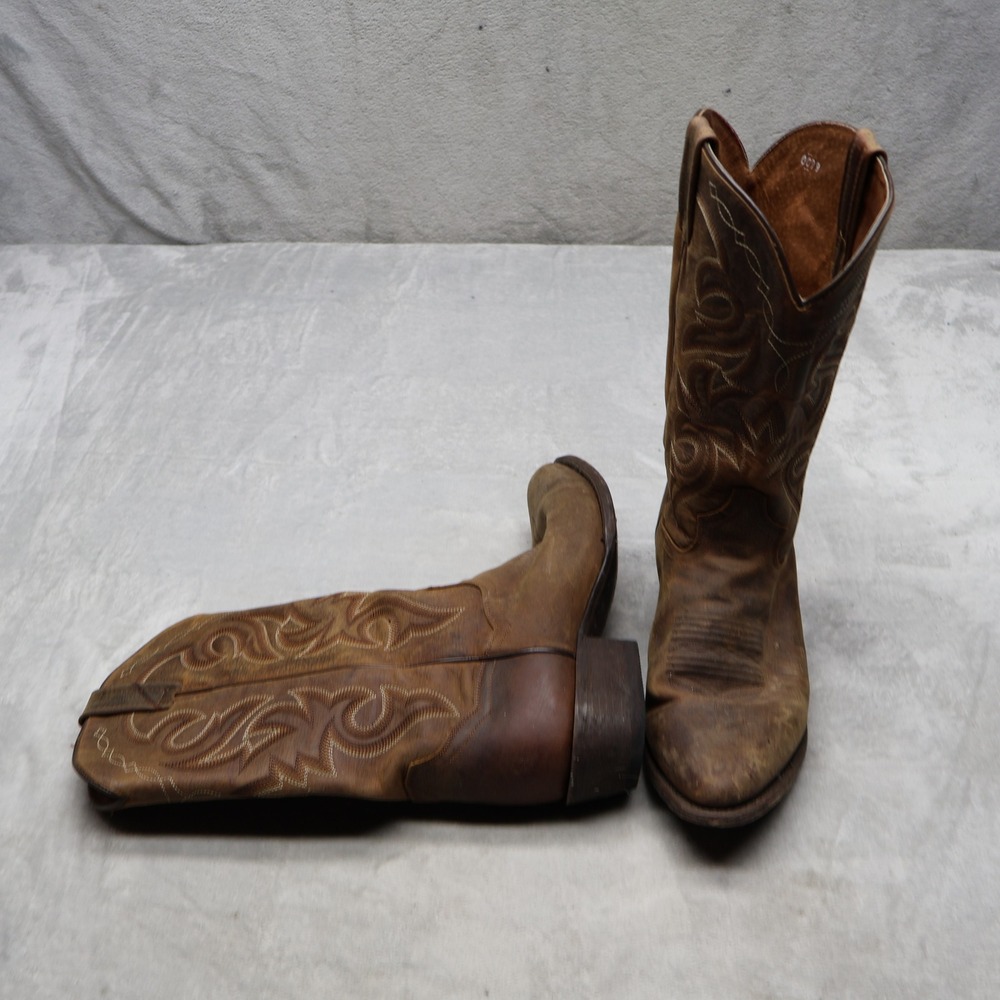 Dan Post Mens 9.5 Western Boots Brown Leather Stitched Handcrafted DP 2159 VTG